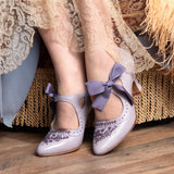 Laurel Beaded Edwardian Shoes Wide (Dusty Lilac)