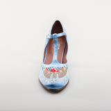 Daisy Embroidered T-Straps (Blue)