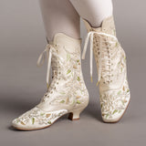 Flora Embroidered Boots (Ivory)