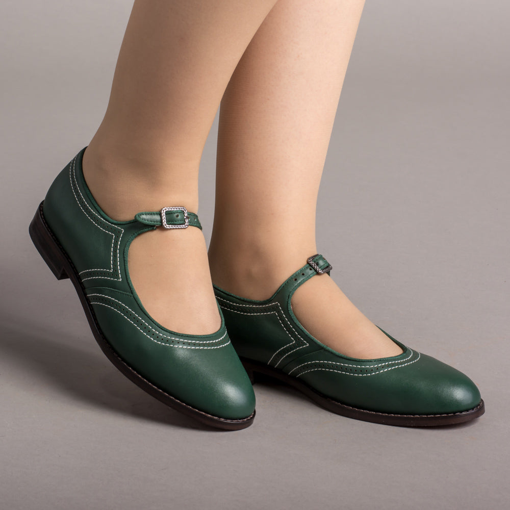 Wednesday Women's Vintage Mary Jane Shoes (Green)
